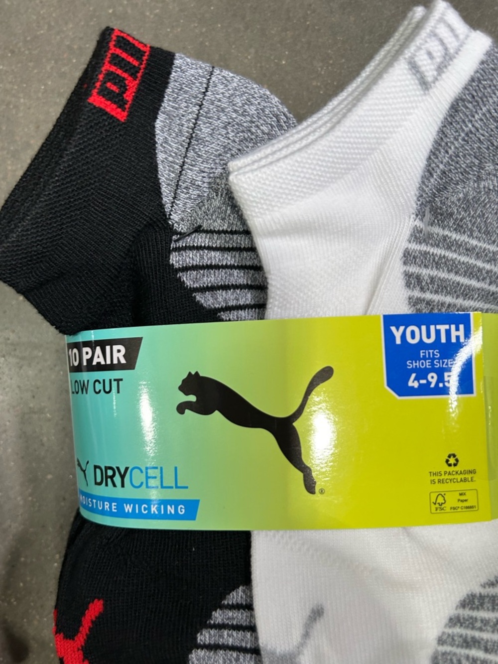 NEW Puma drycell Low cut Socks 10 pair youth fit shoes (4-9.5)